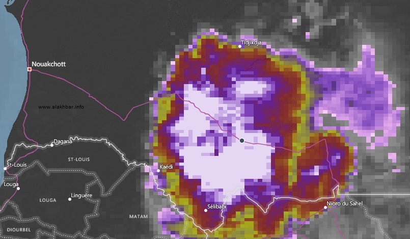 خارطة توزع الامطار عصراليوم 8 أغسطس عند الساعة الرابعة