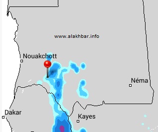 توقع توزع الامطار صباح الأحد 3 سبتمر 2017، الإشارة عند مدينة ألاك