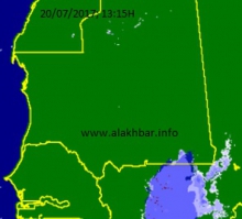 تظهر هذه الخريطة توزع الأمطار اليوم عند الساعة الواحدة والربع ـ (الأخبار)