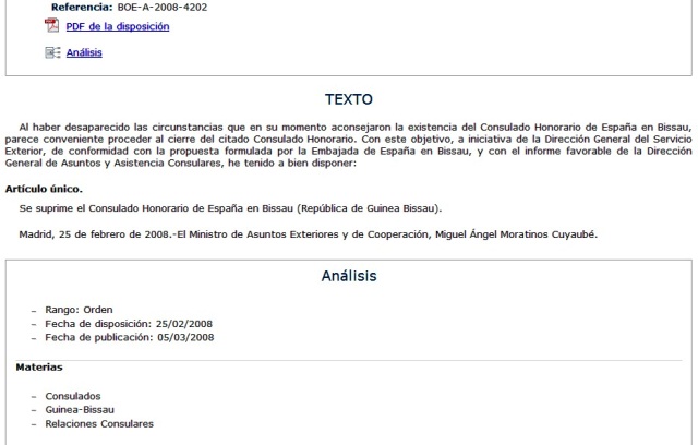 قرار إلغاء القنصلية الأسبانية في غينيا بيساو وبعيده مباشرة اعتمدته موريتانيا قنصلا لها هناك